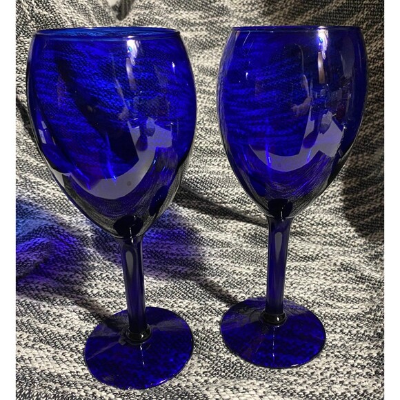 Pier 1 Cobalt Blue Wine Glasses Water Goblet Stemware - Picture 1 of 4